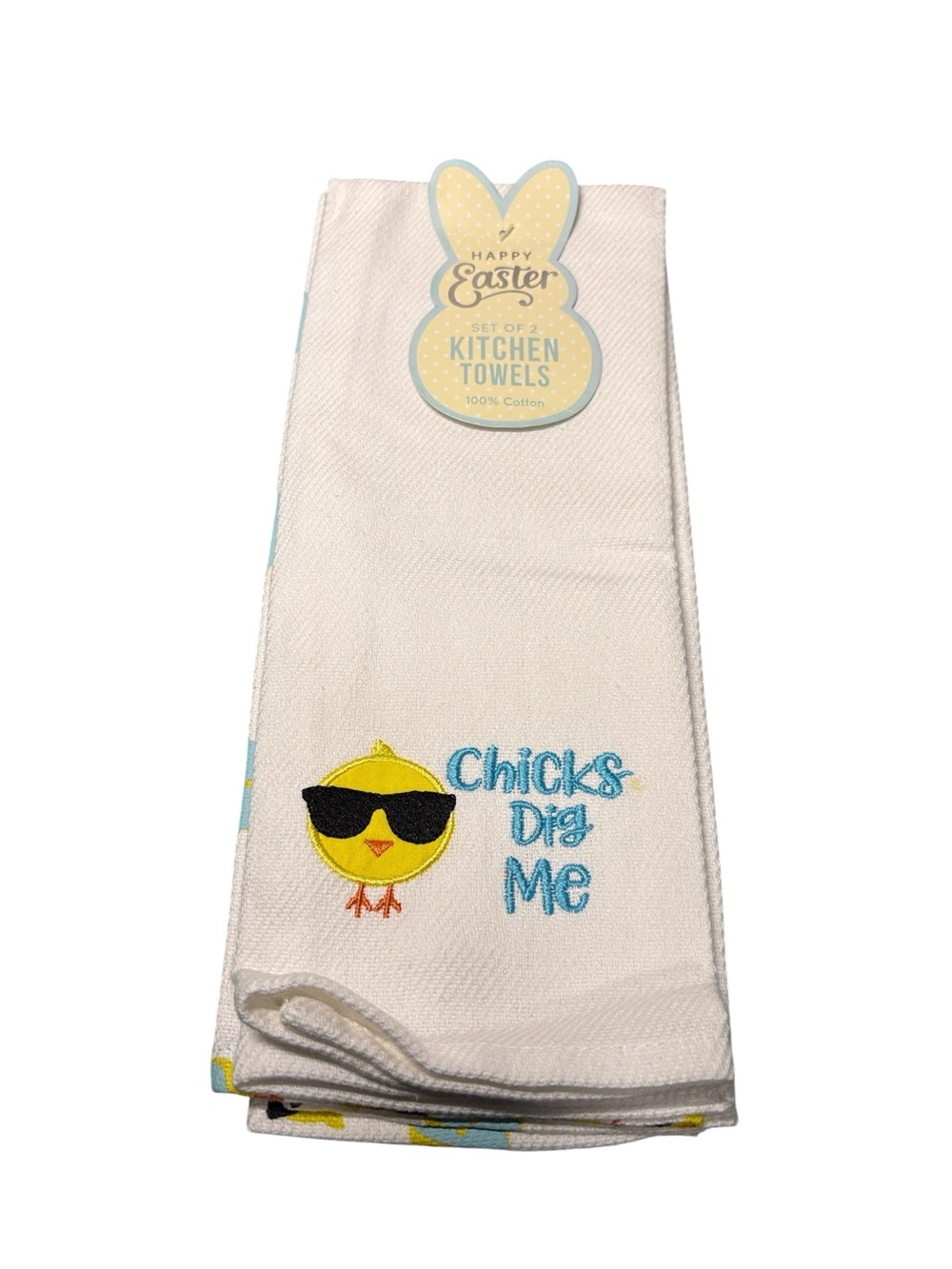 Sleeping Partners Chicks Dig Me Embroidered Easter Dish Towel Set of 2 NWT